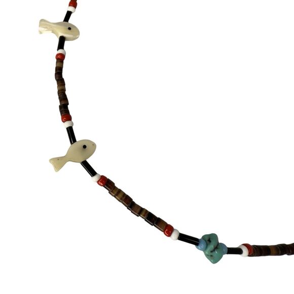 Native American Carved Mother Of Pearl Fish Fetish Necklace 16.5" Southwestern - Picture 6 of 8